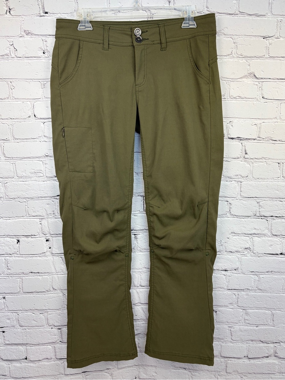 prAna Halle Outdoor Hiking Pants Roll Up Leg Olive Green Sz 6 - Picture 5 of 16